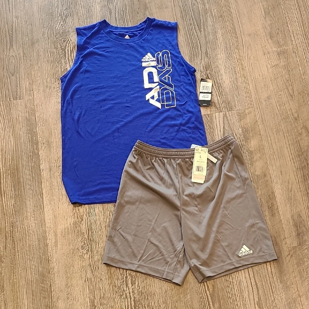 Adidas Royal Blue Tank and Charcoal Shorts Set Size Large